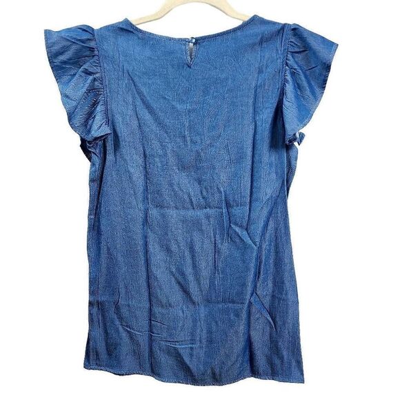 Select + Trend Ruffles Cap Sleeve Light Wash Top Size Small - Picture 5 of 6